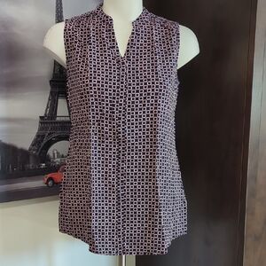 Nicole Miller Navy and Pink Sleeveless Blouse
